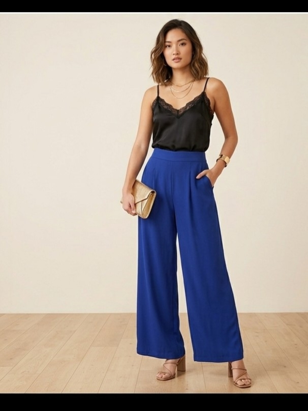 Wide Leg High-Waist Pants in Electric Blue